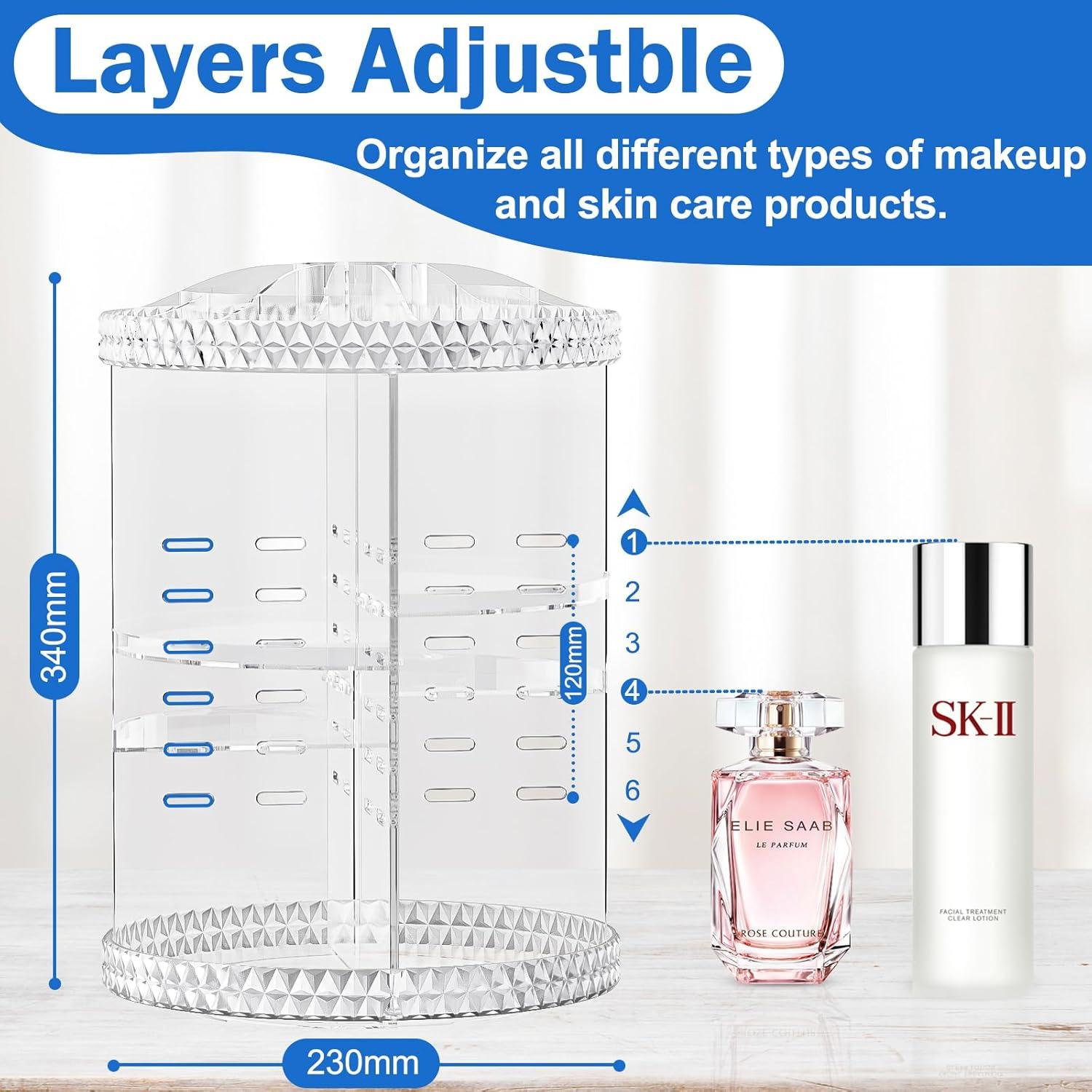 360° Drehbarer Make Up Kosmetik Organizer 6 Ebenen Transparent