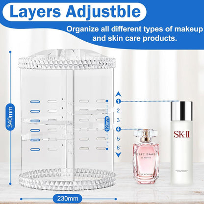 360° Drehbarer Make Up Kosmetik Organizer 6 Ebenen Transparent