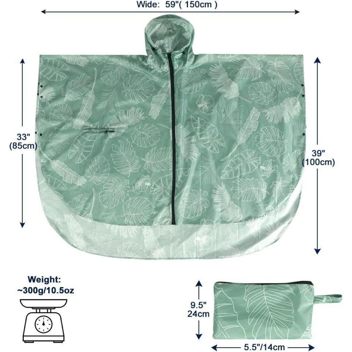 Wasserdichter Fahrrad-Regenponcho mit Kapuze, Einheitsgröße Blatt