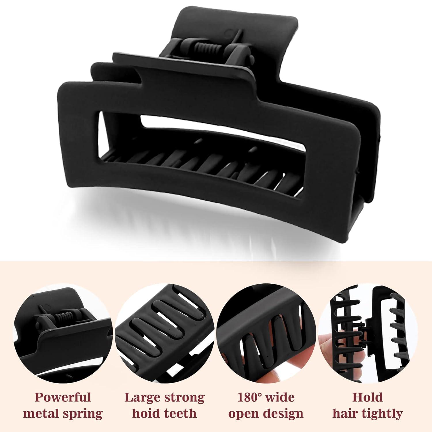 Quadratische Klauenclips 2 Stück Haarklammern Matt Rutschfest Schwarz