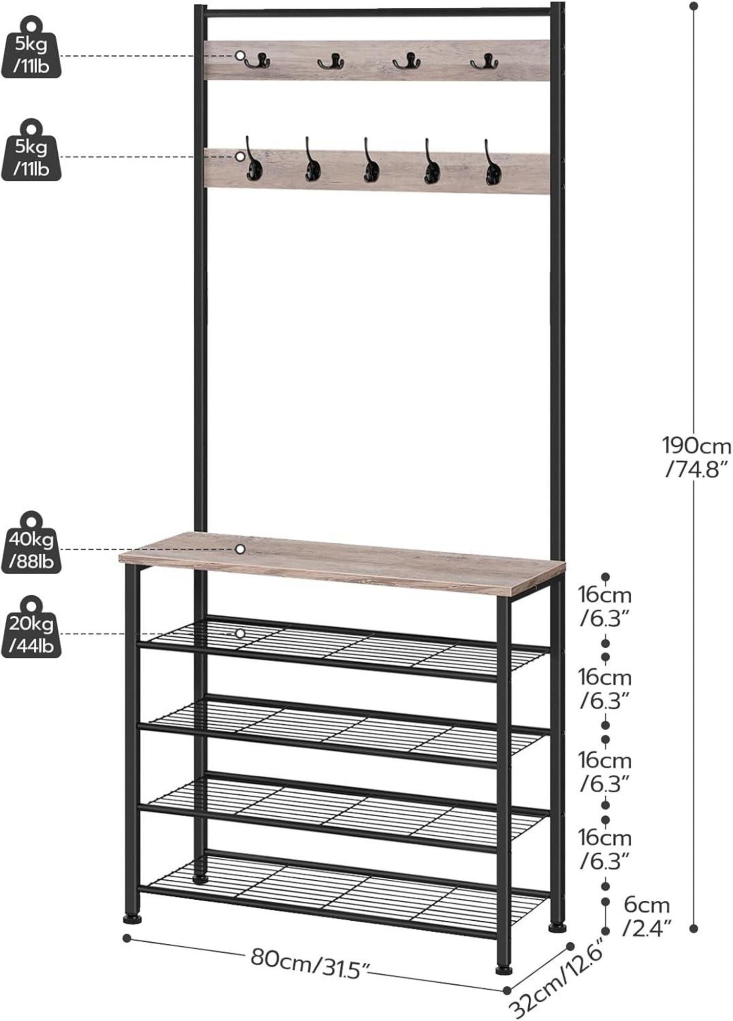 Industrie Design Garderobenständer Schuhregal Kleiderständer Schuhschrank Flur Greige + Schwarz