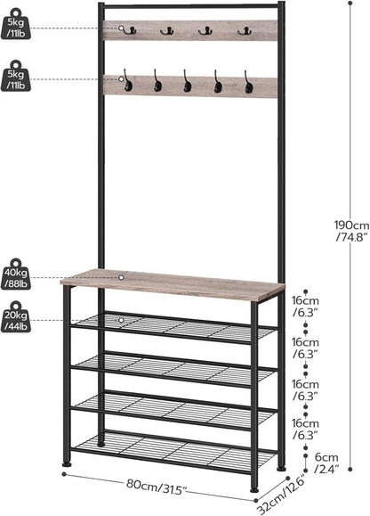 Industrie Design Garderobenständer Schuhregal Kleiderständer Schuhschrank Flur Greige + Schwarz