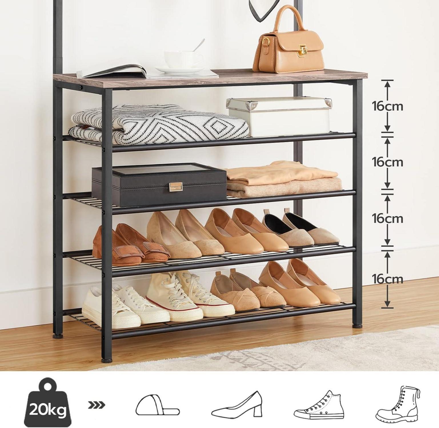 Industrie Design Garderobenständer Schuhregal Kleiderständer 5 Ebenen Greige