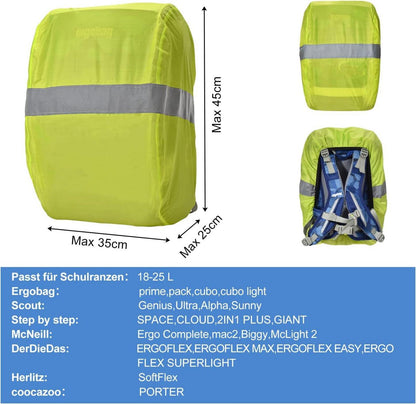 Unisex Kinder Regenschutz Schulranzen wasserdicht mit Reflektorstreifen 18-25L Schutzhülle-Kompatibel mit Ergobag Scout Step by Step