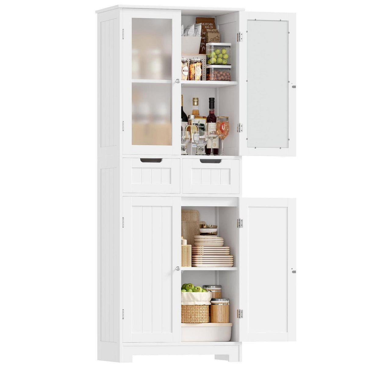 Hochschrank Badezimmerschrank mit Schubladen & Ablageflächen Weiß