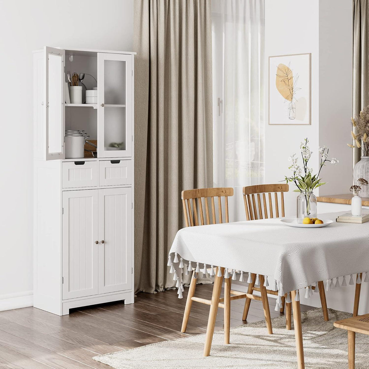 Hochschrank Badezimmerschrank mit Schubladen & Ablageflächen Weiß