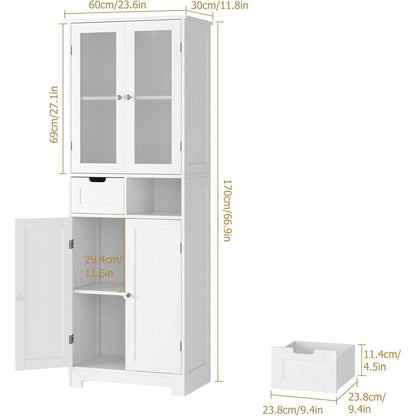 Hochschrank Badezimmerschrank mit Schubladen & Ablageflächen Weiß