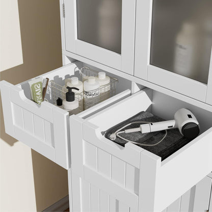 Hochschrank Badezimmerschrank mit Schubladen & Ablageflächen Weiß