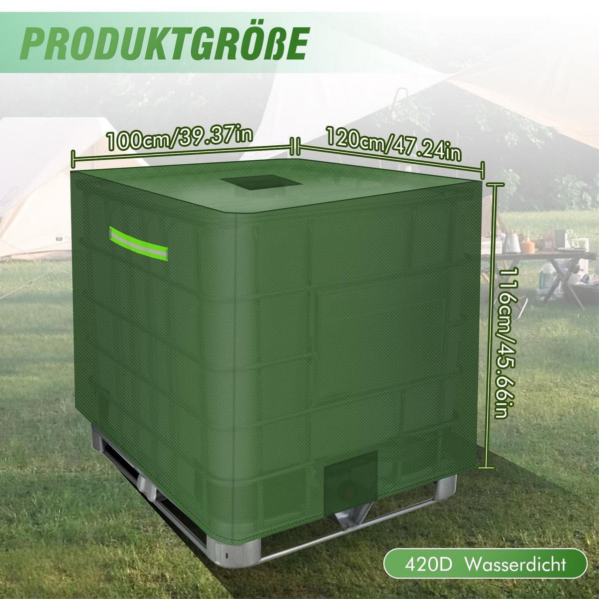 IBC Tank Abdeckung 1000L Grün mit Klettverschluss & Reflexstreifen