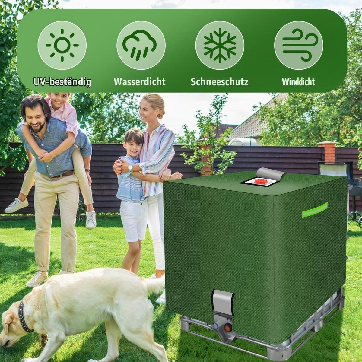 IBC Tank Abdeckung 1000L Grün mit Klettverschluss & Reflexstreifen