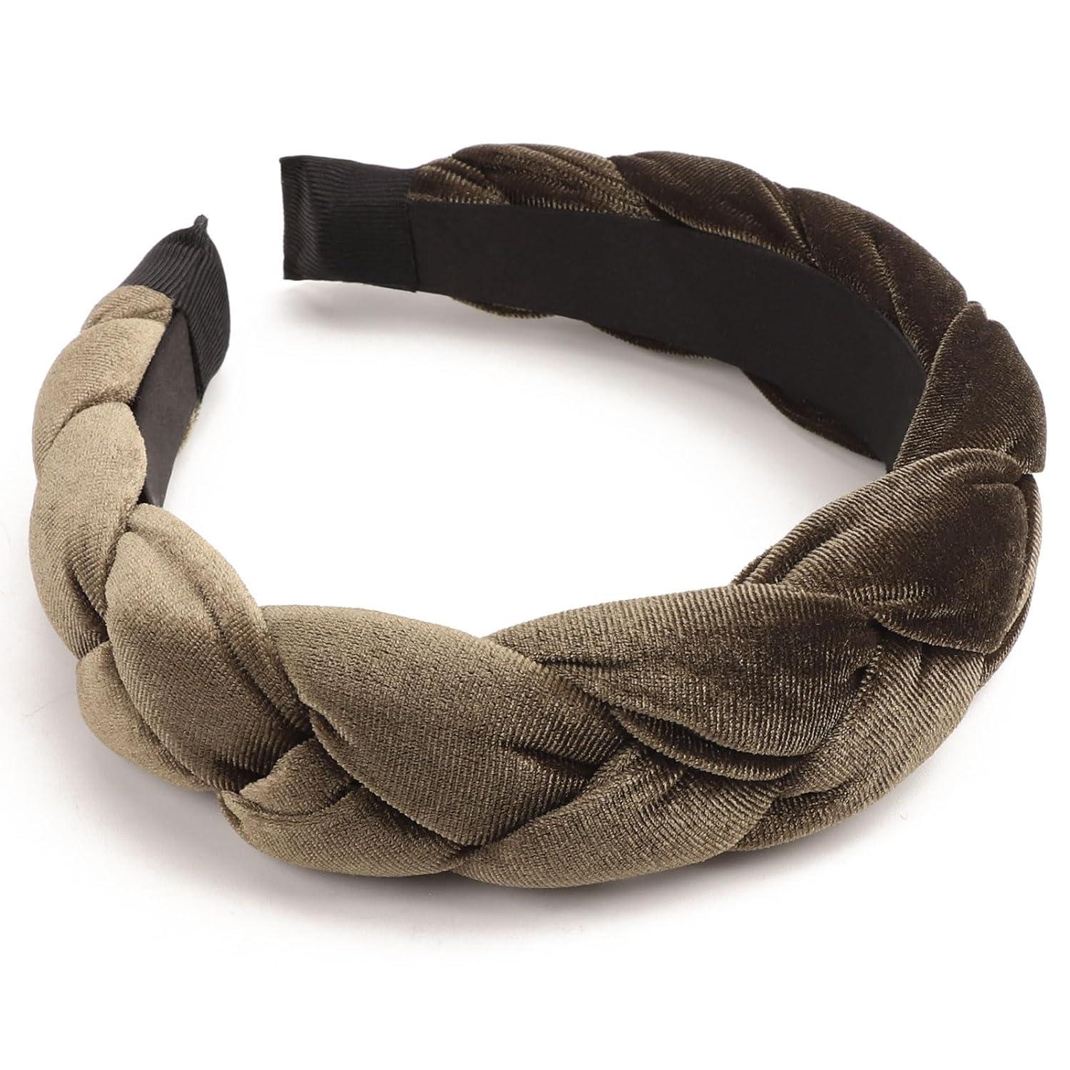 Geflochtenes Samt-Stirnband Elastisch Criss Cross Haarband Army Green