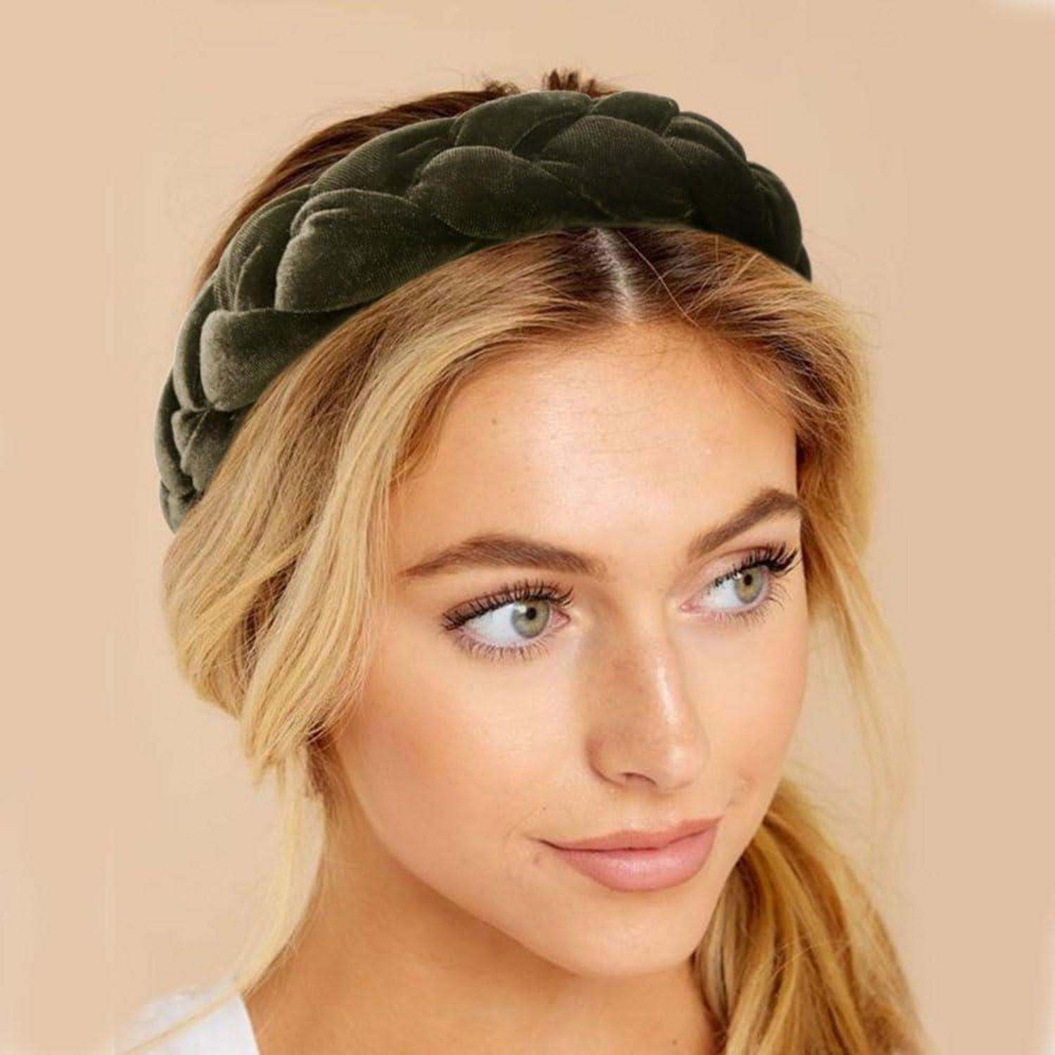 Geflochtenes Samt-Stirnband Elastisch Criss Cross Haarband Army Green
