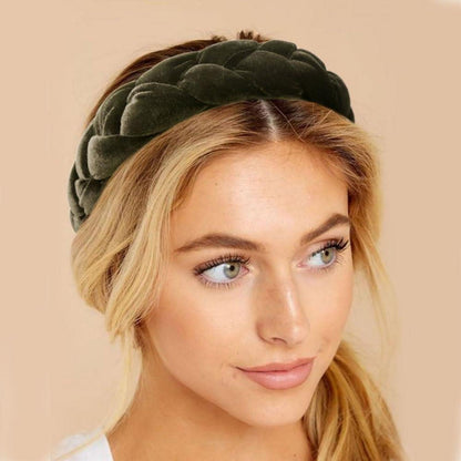 Geflochtenes Samt-Stirnband Elastisch Criss Cross Haarband Army Green