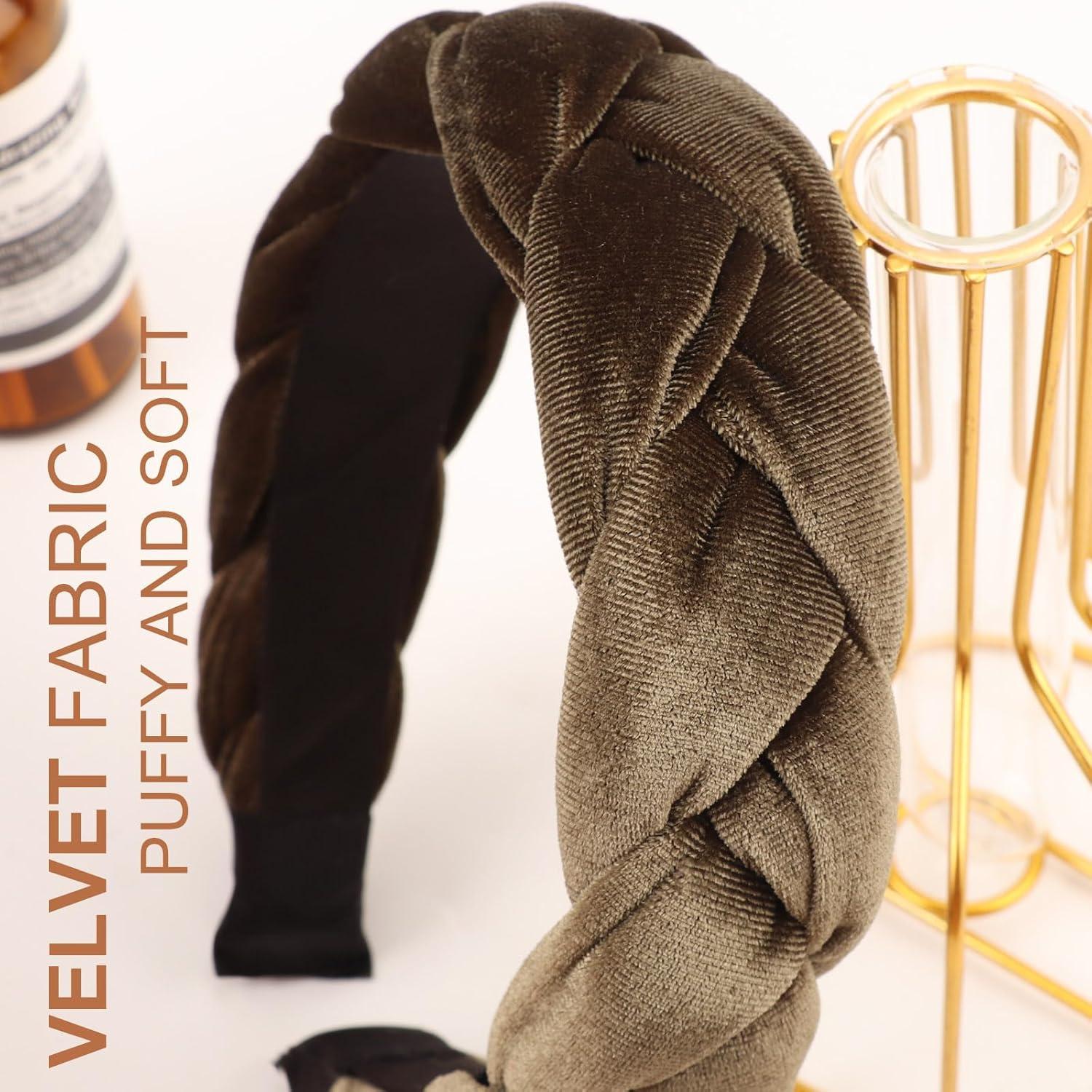 DRESHOW Geflochtenes Damen Stirnband Samt Haarreif Army Green