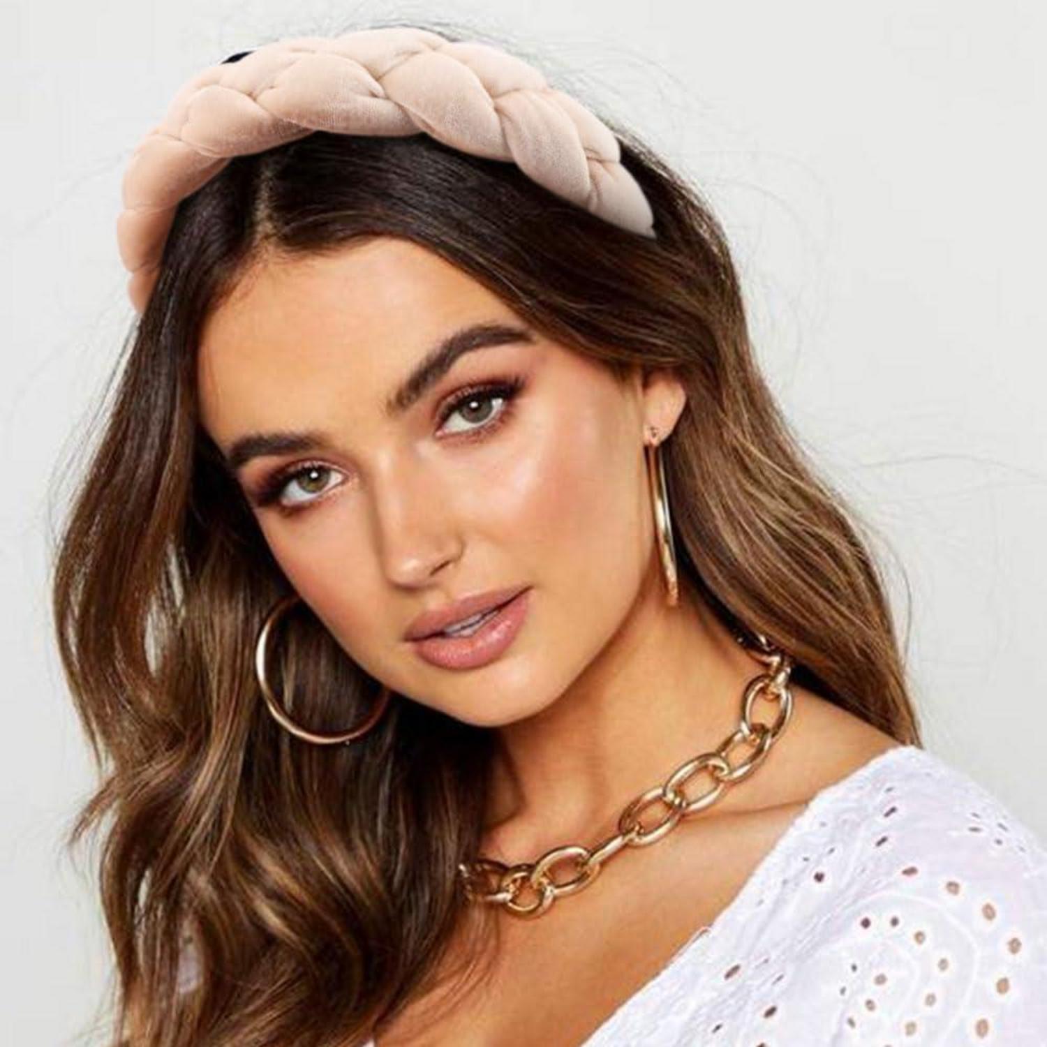 Geflochtenes Samt-Stirnband Elastisch Criss Cross Haarband Beige
