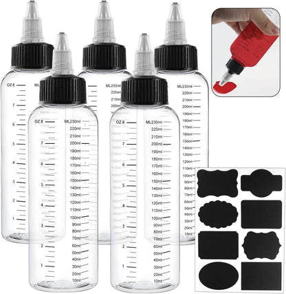 Quetschflasche Kunststoff 250ml 5er Set Transparent Schwarz