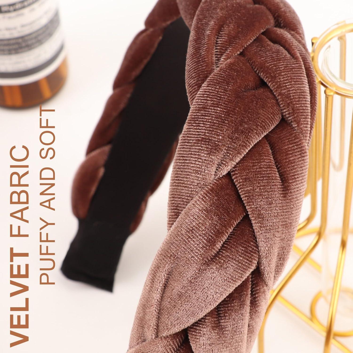 DRESHOW Geflochtenes Samt Stirnband Damen Haarreif Cross Hair Hoop Brown 1