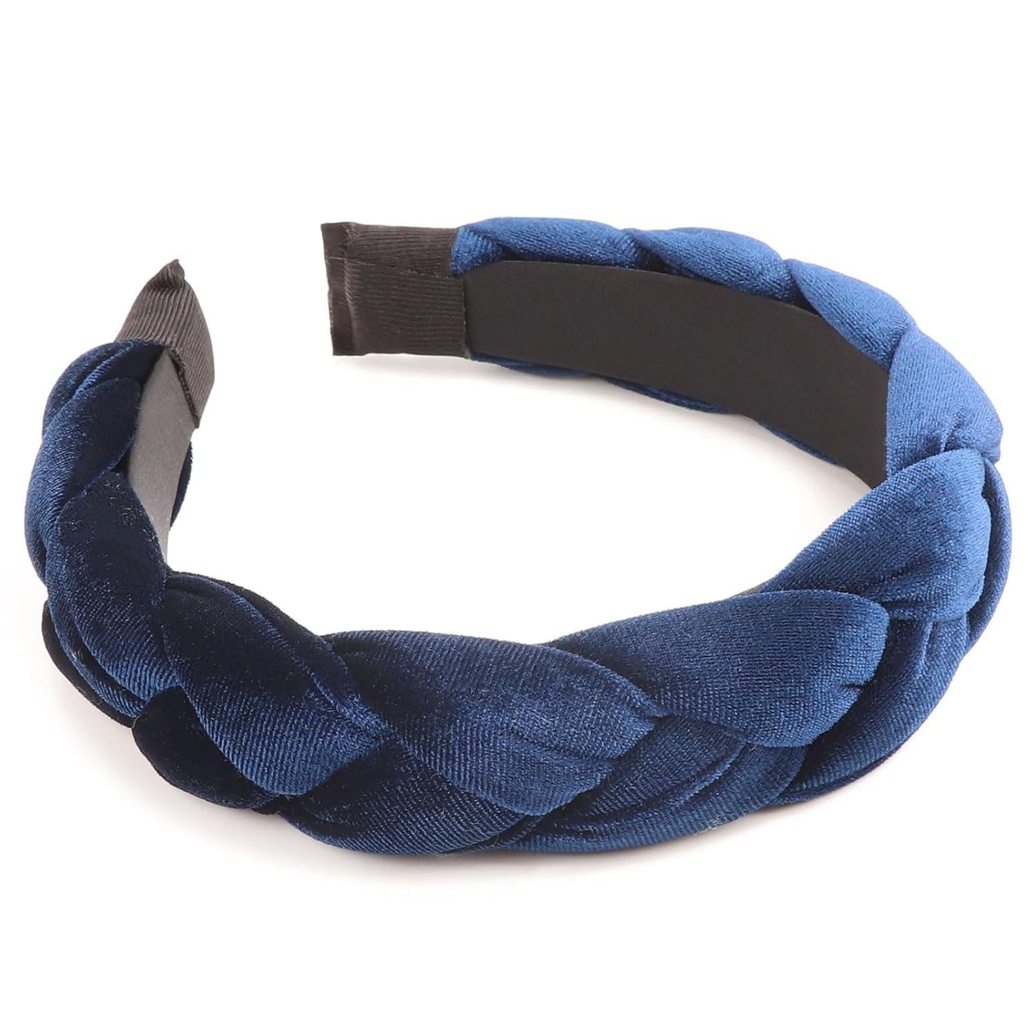 Geflochtenes Samt Stirnband Elastisch Criss Cross Haarband - Navy