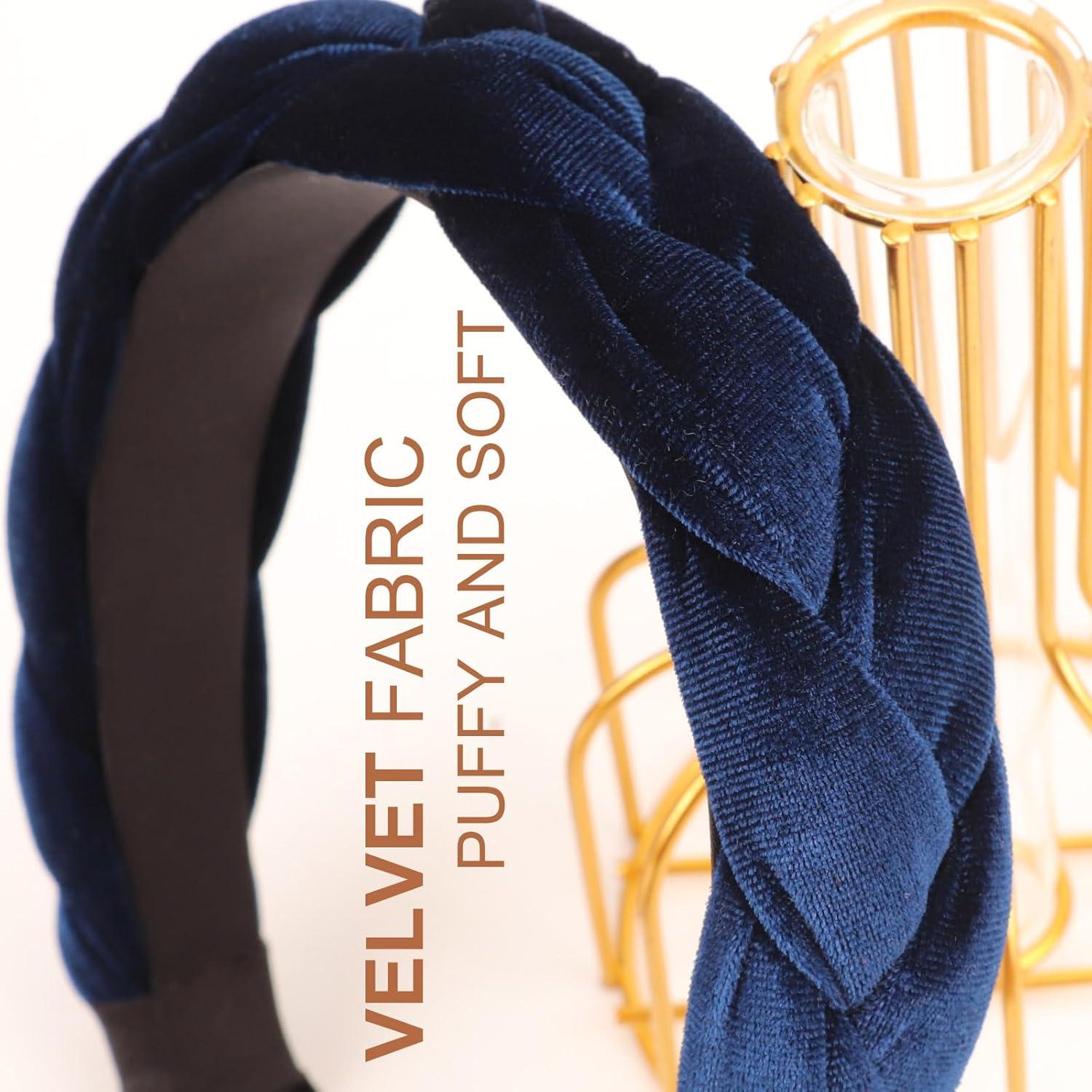 DRESHOW Geflochtenes Damen Samt Stirnband Navy Blau