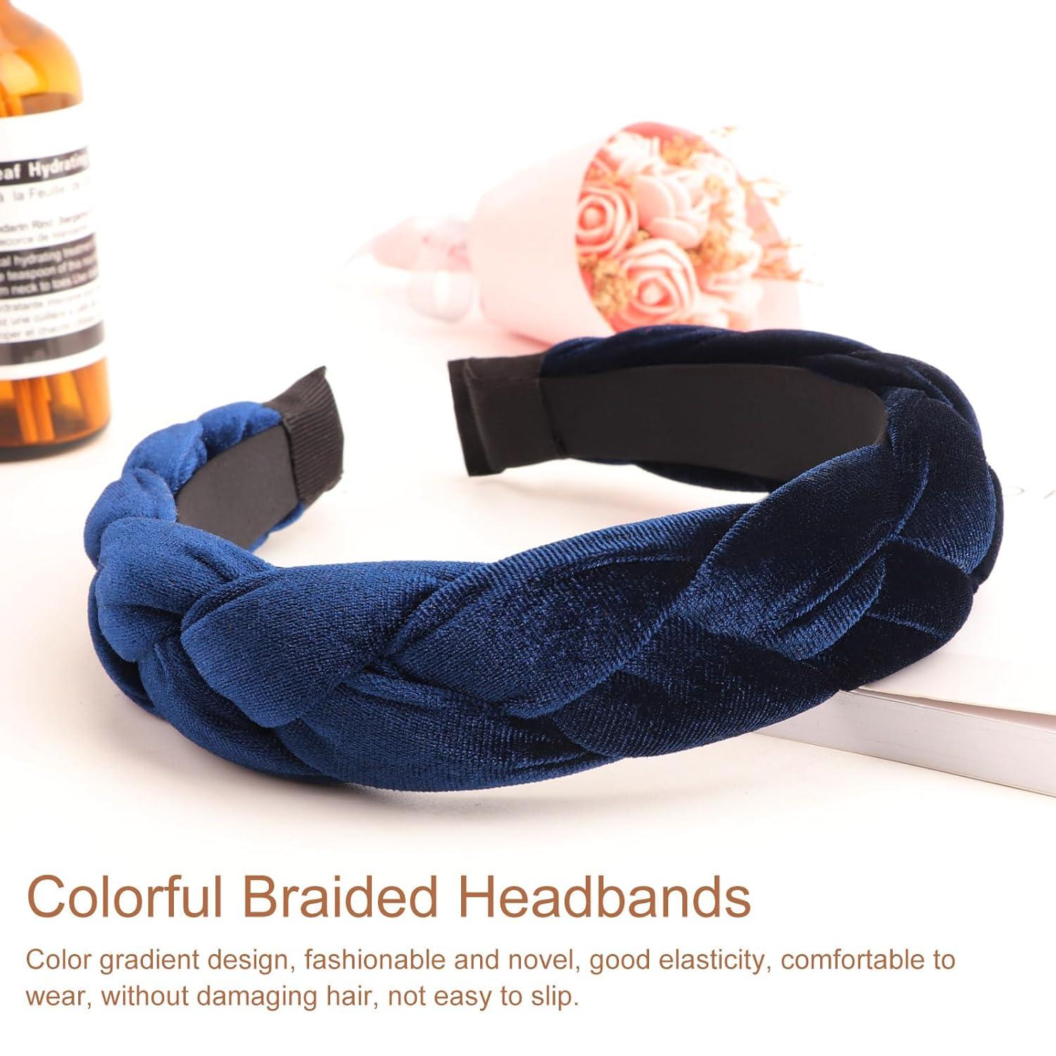 Geflochtenes Samt-Stirnband Elastisch Haarreifen Navy Blau 1