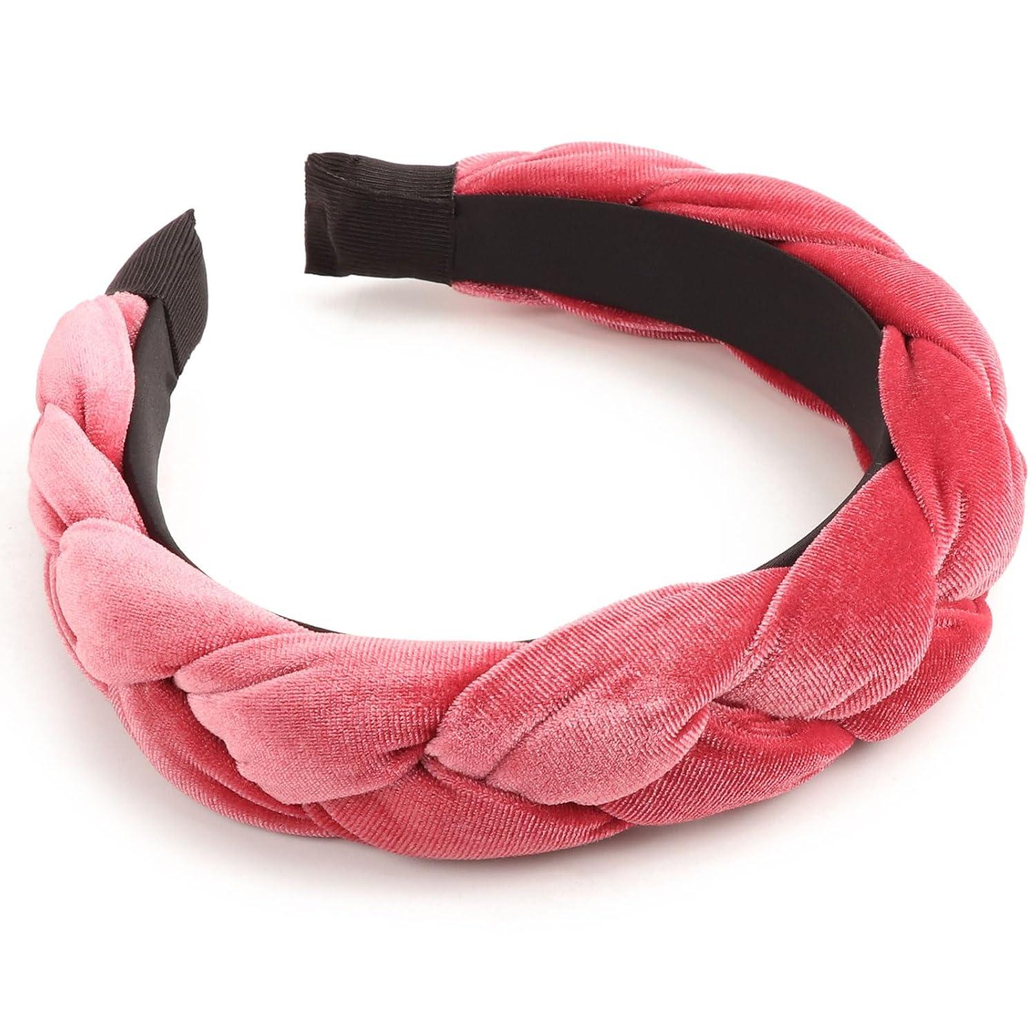 Geflochtenes Samt Stirnband Elastisch Criss Cross Haarband Peach Pink