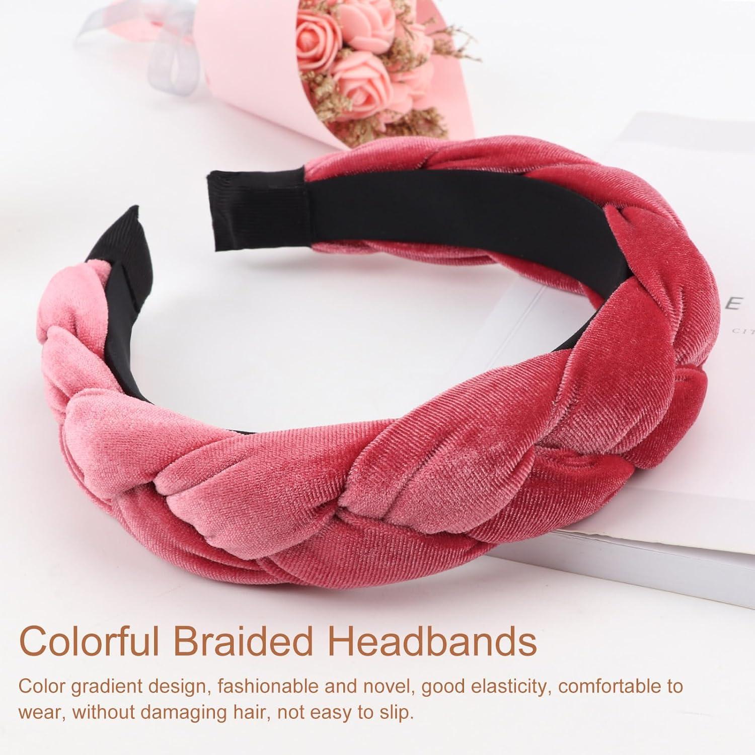 Geflochtene Stirnbänder Samt Haarreifen elastisch Braided Hair Hoop Pink