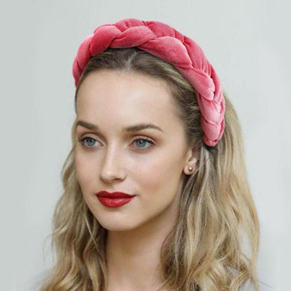 Geflochtene Stirnbänder Samt Haarreifen elastisch Braided Hair Hoop Pink