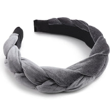 Geflochtenes Samt Stirnband Cross Design Elastisch Grau 1