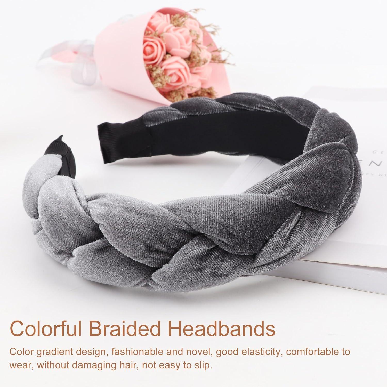 DRESHOW Damen Samt geflochtenes Haarband Haarreif Cross Gray