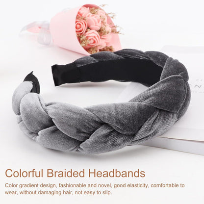 DRESHOW Damen Samt geflochtenes Haarband Haarreif Cross Gray