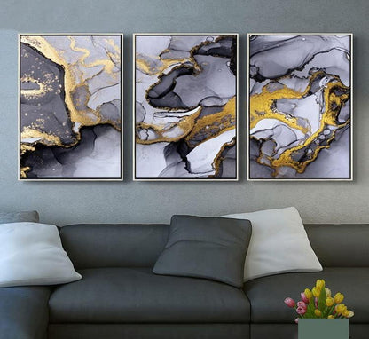Abstrakte Wandbilder Wohnzimmer Grau Gold Marmor Leinwandbilder 3-teilig 20x30cm