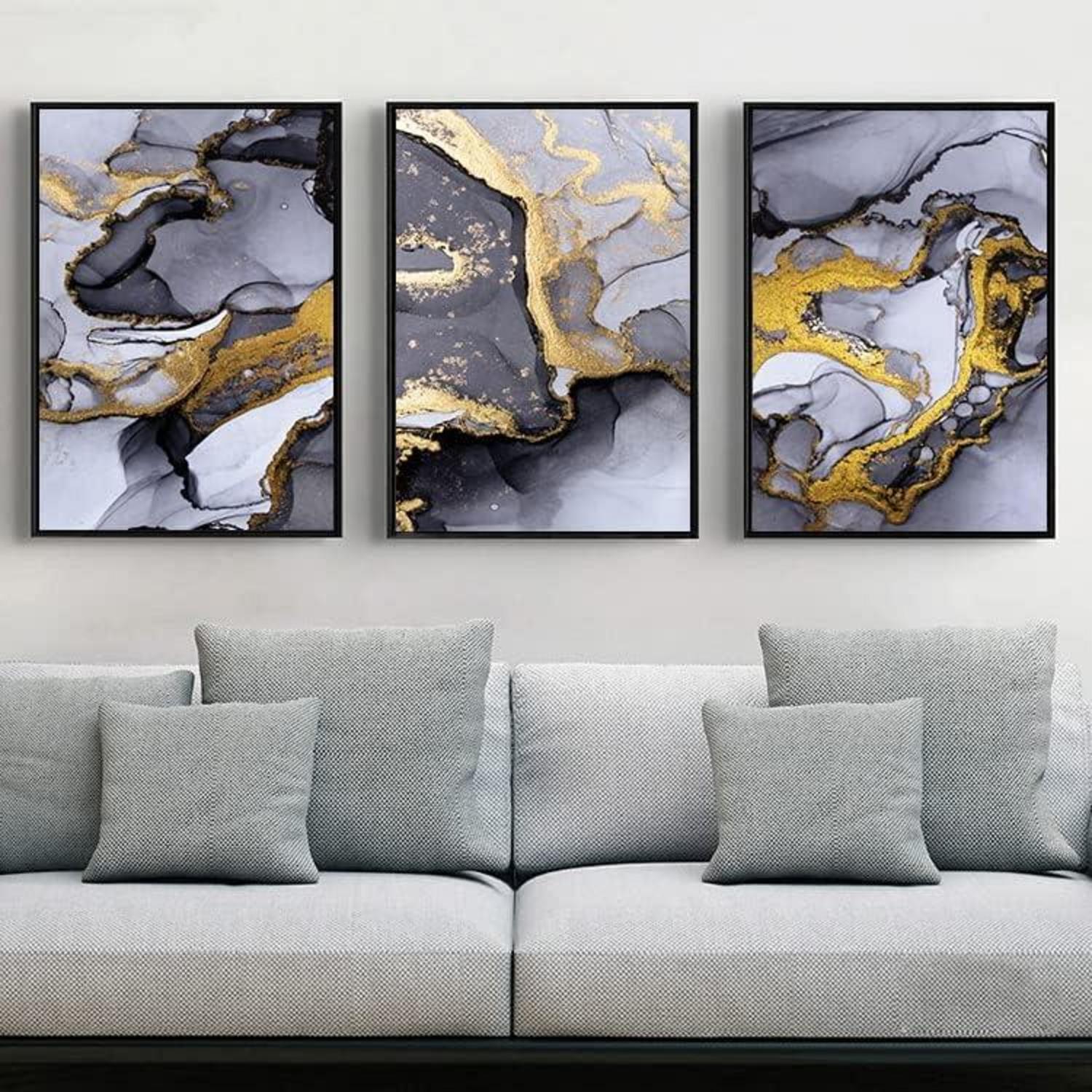 Abstrakte Wandbilder Wohnzimmer Grau Golden Fluid Art Marmor