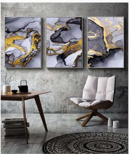 Abstrakte Wandbilder Grau Golden Fluid Art Marmor Leinwand