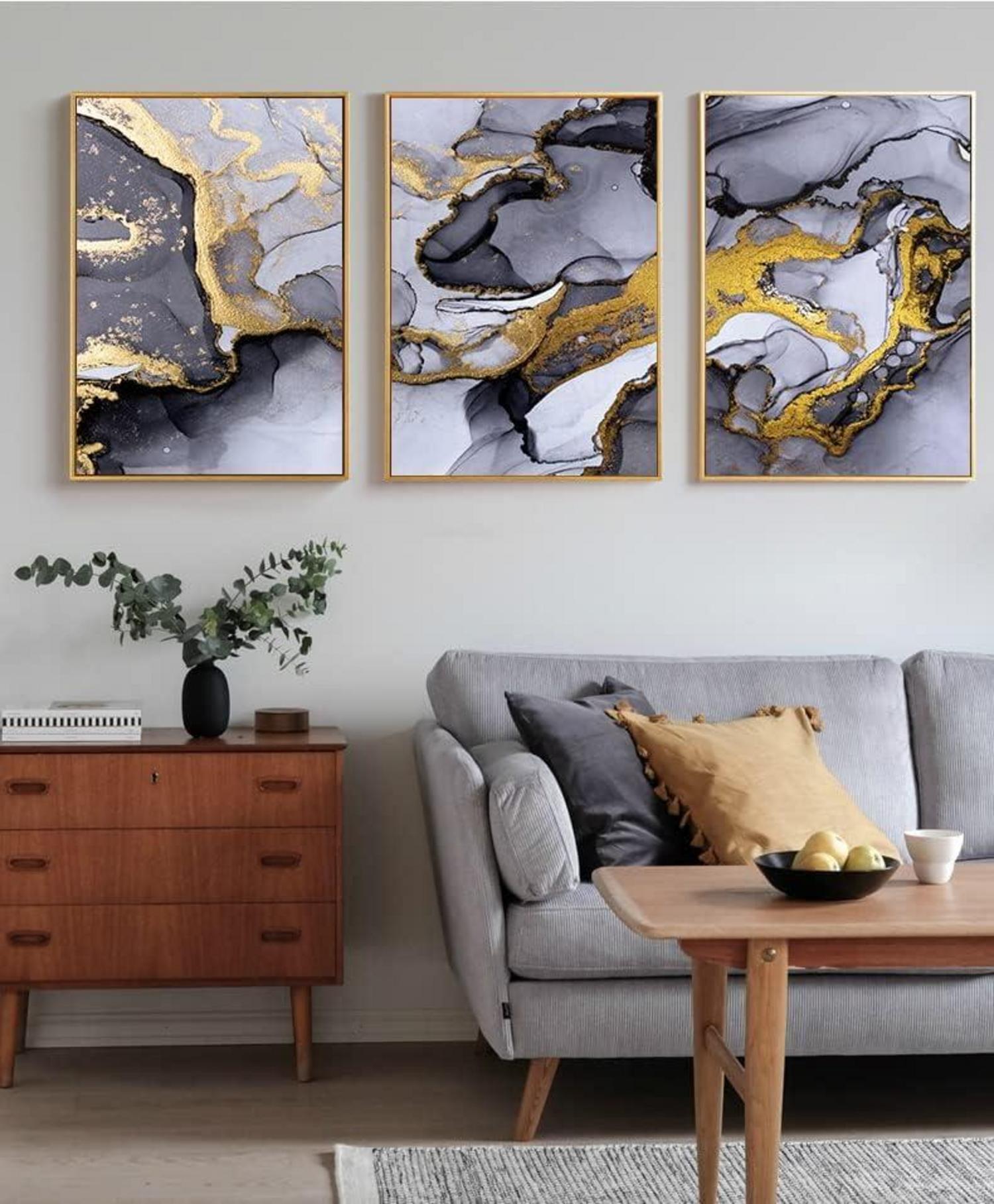 Wandbilder Wohnzimmer Grau Golden Marmor Textur Abstrakte
