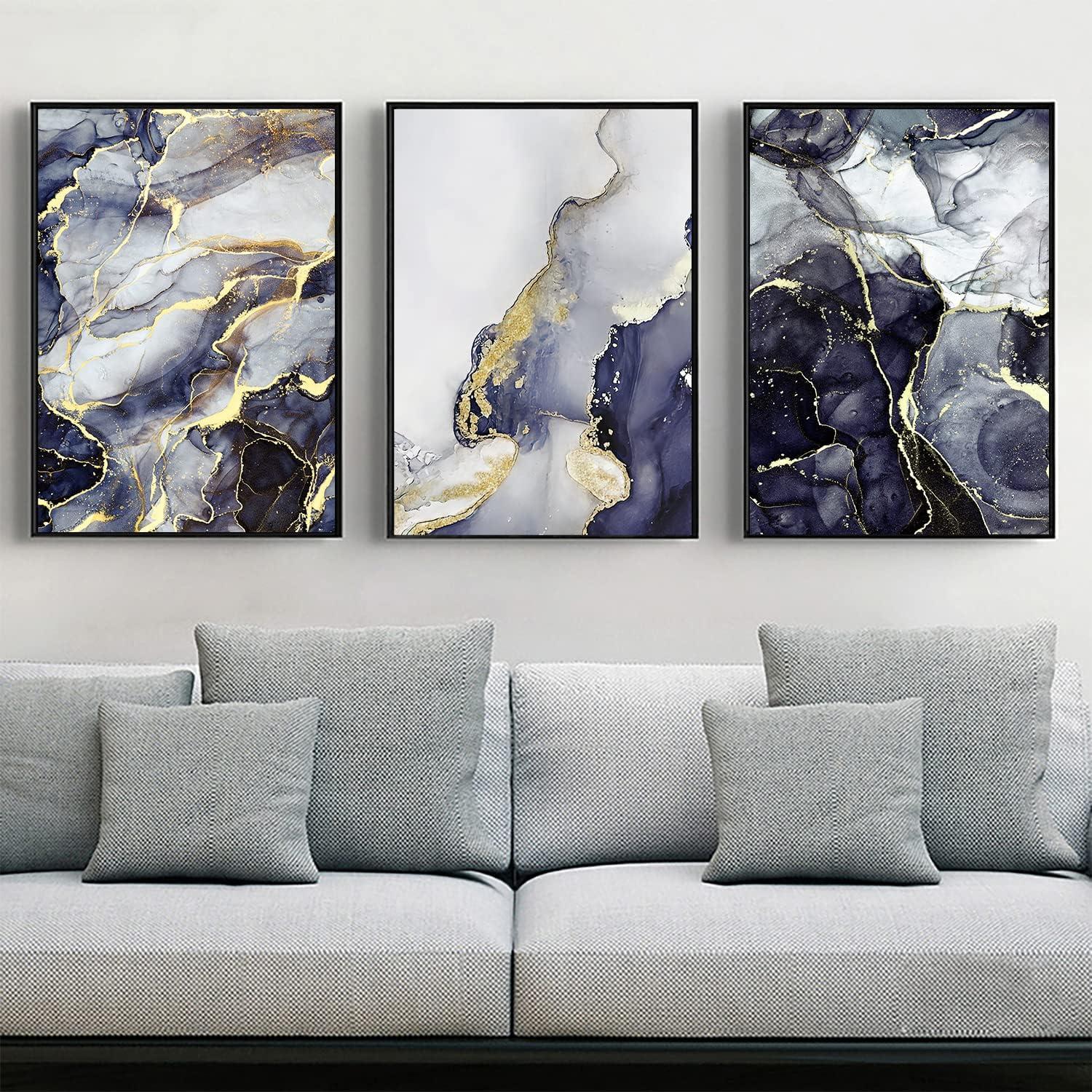Abstrakte Marmor Textur Wandbilder Grau Golden 3er Set