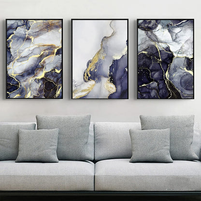 Abstrakte Marmor Textur Wandbilder Grau Golden 3er Set