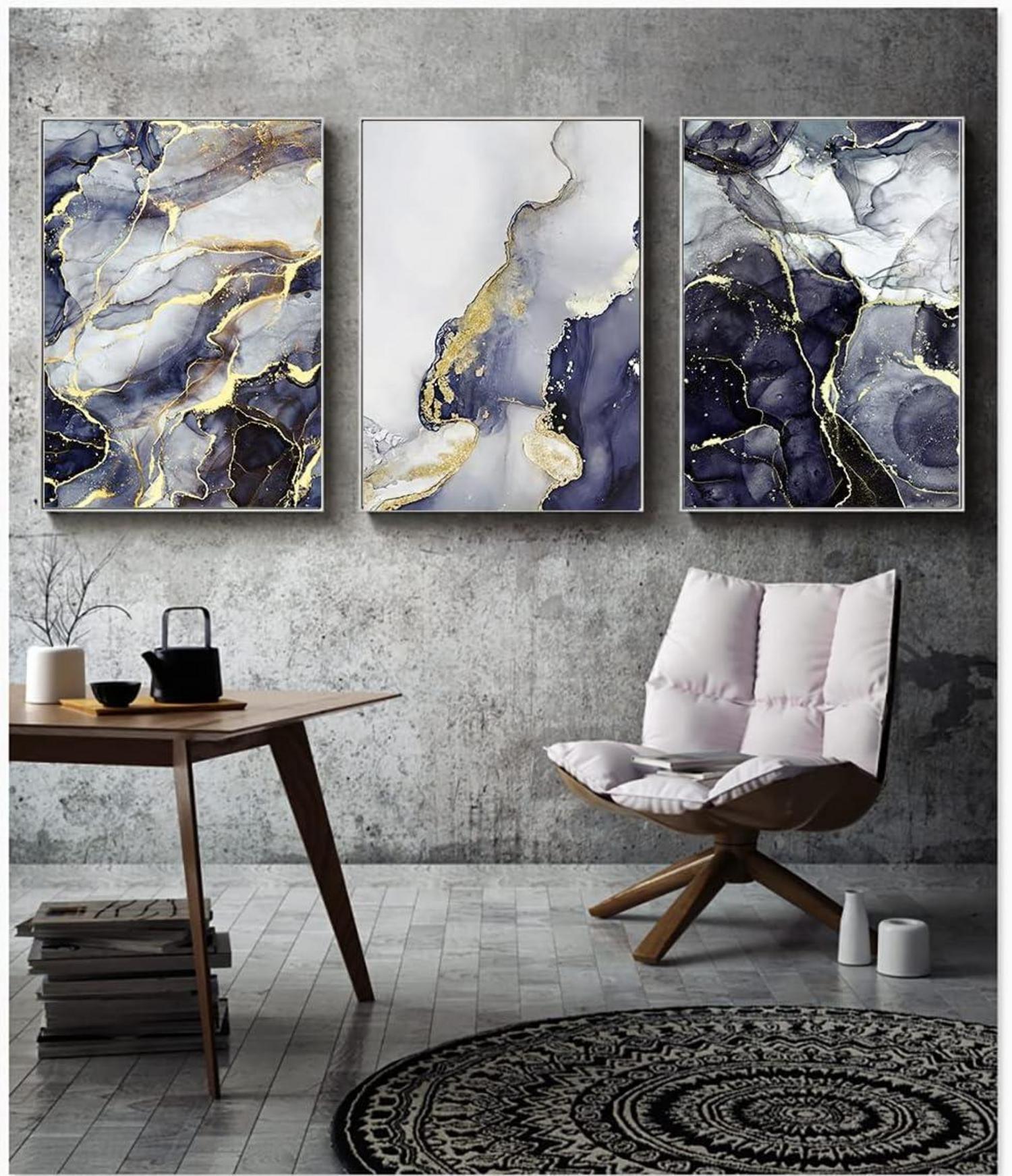 Abstrakte Goldene Marmor Textur Leinwandbilder 3er Set