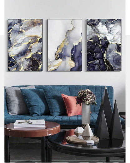 Abstrakte Wandbilder Leinwand Grau Golden Fluid Art Marmor - 3er Set
