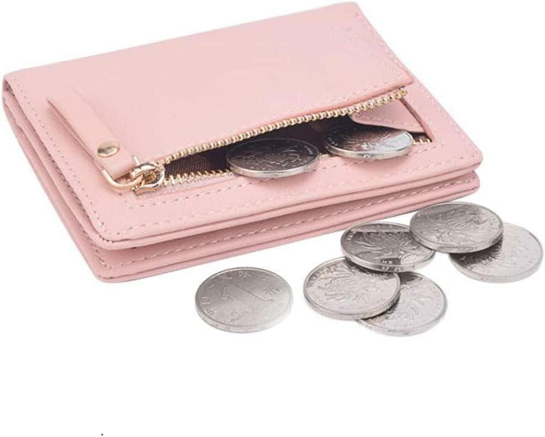 Damen RFID Mini Geldbörse mit Reißverschluss 7 Karten Rosa