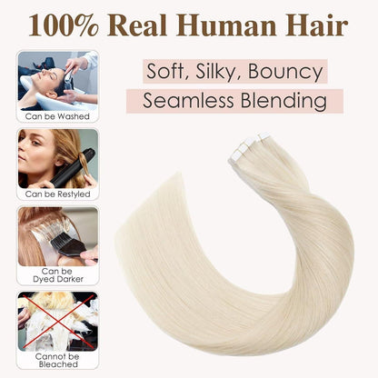 Echthaar Tape-in Extensions Platinblond (100g) - 45cm