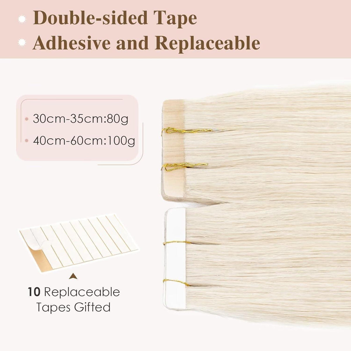 Echthaar Tape-in Extensions Platinblond (100g) - 45cm