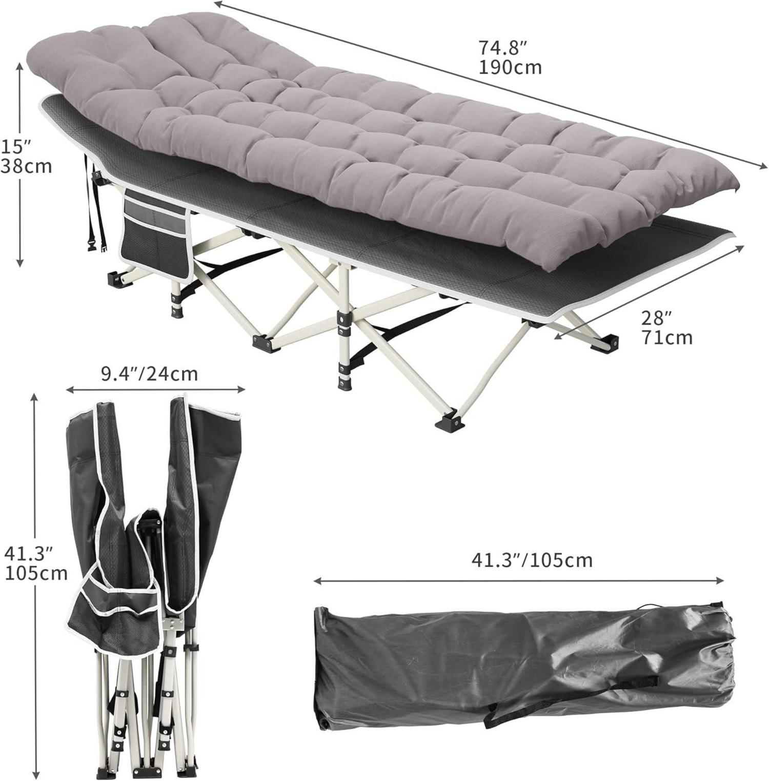 Faltbares Campingbett für Erwachsene mit Dicker Matratze & Robustem