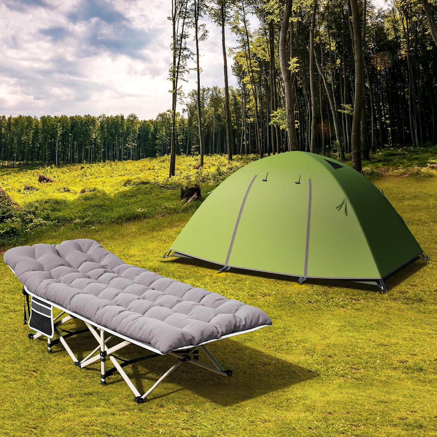 Faltbares Campingbett für Erwachsene mit dicker Matratze und stabilem