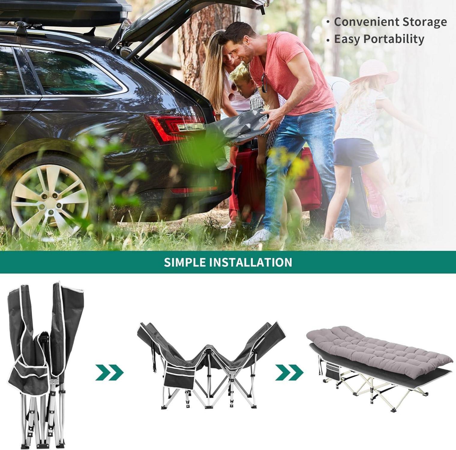 Faltbares Campingbett Erwachsene Outdoor robuste Matratze Grau