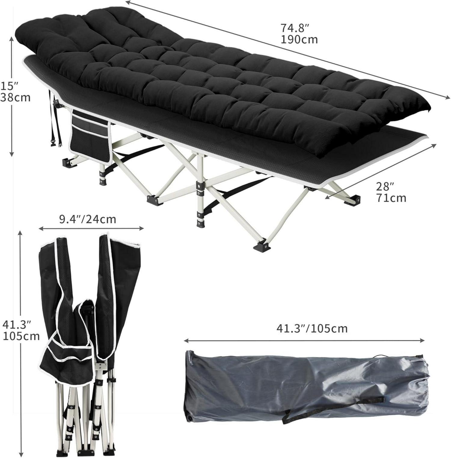 YITAHOME Faltbares Campingbett für Erwachsene mit Dicker Matratze, Strapazierfähiges Feldbett für Outdoor, Schwarz