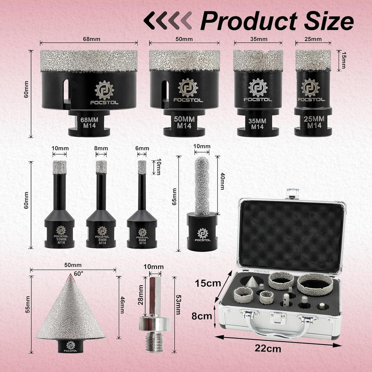 Diamant Fliesenbohrer Set mit 10 Teilen für Stein & Quarz