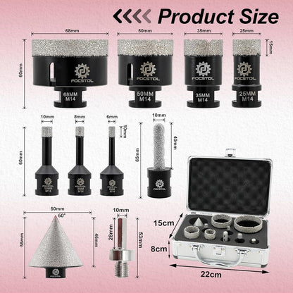 Diamant Fliesenbohrer Set mit 10 Teilen für Stein & Quarz