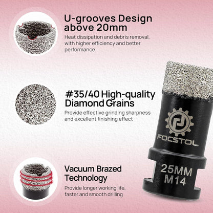 Diamant Fliesenbohrer Set mit Fingerfräser & Fasenbohrer