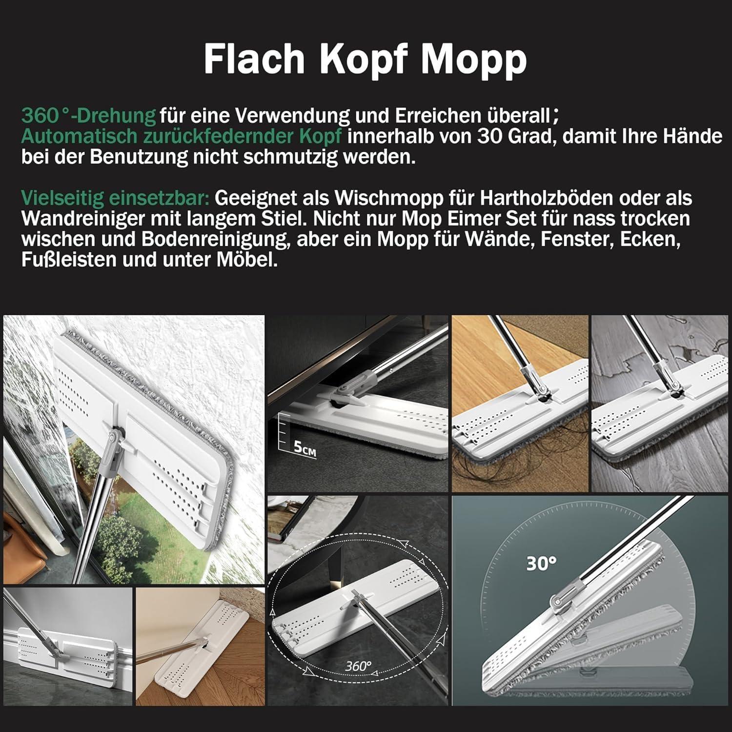 JOYMOOP Mop Eimer Set 5 waschbaren Mikrofaserpads