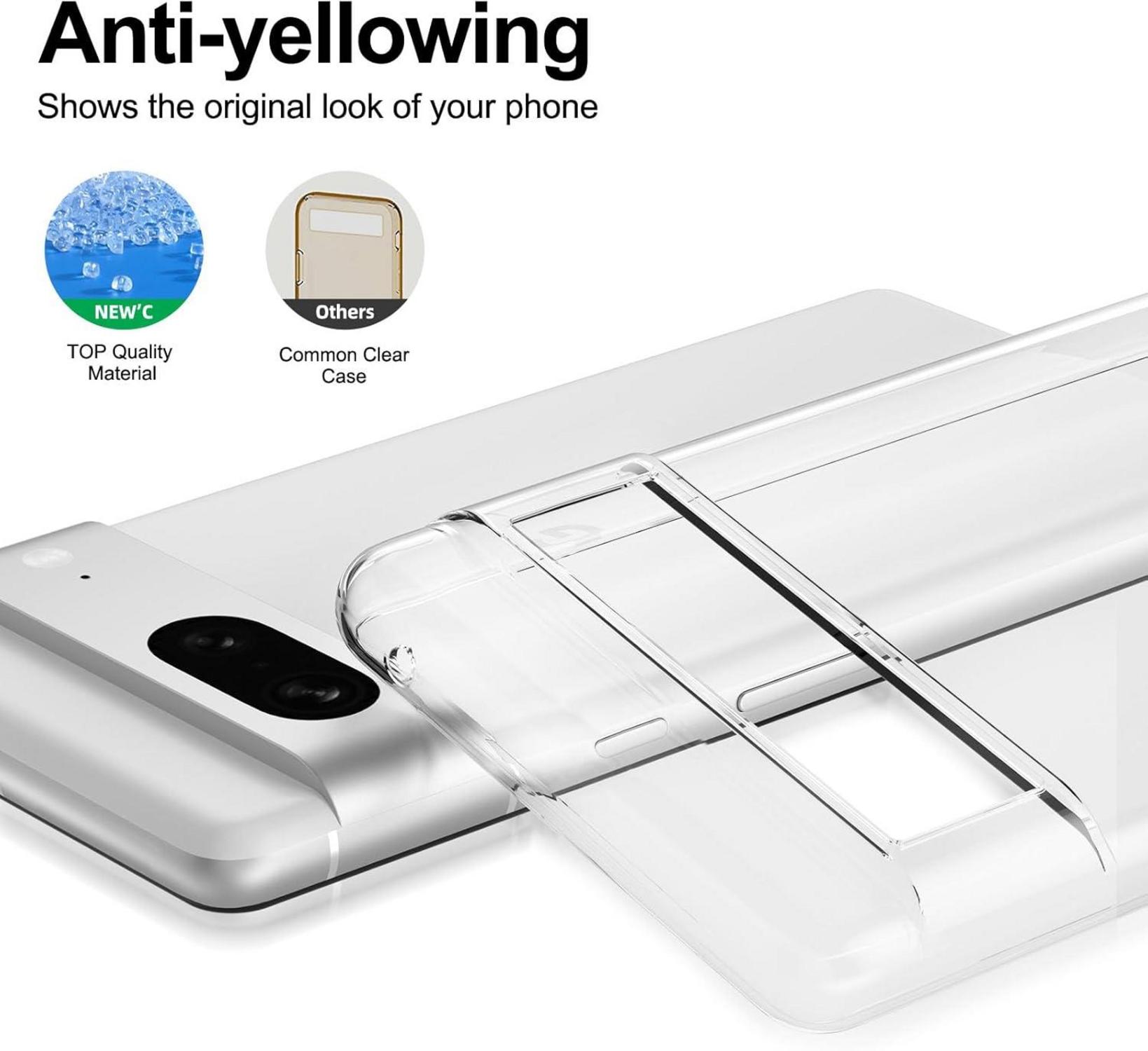 NEW'C Hülle + 2 Panzer Schutz Glas für Google Pixel 7 - Ultra Transparent TPU